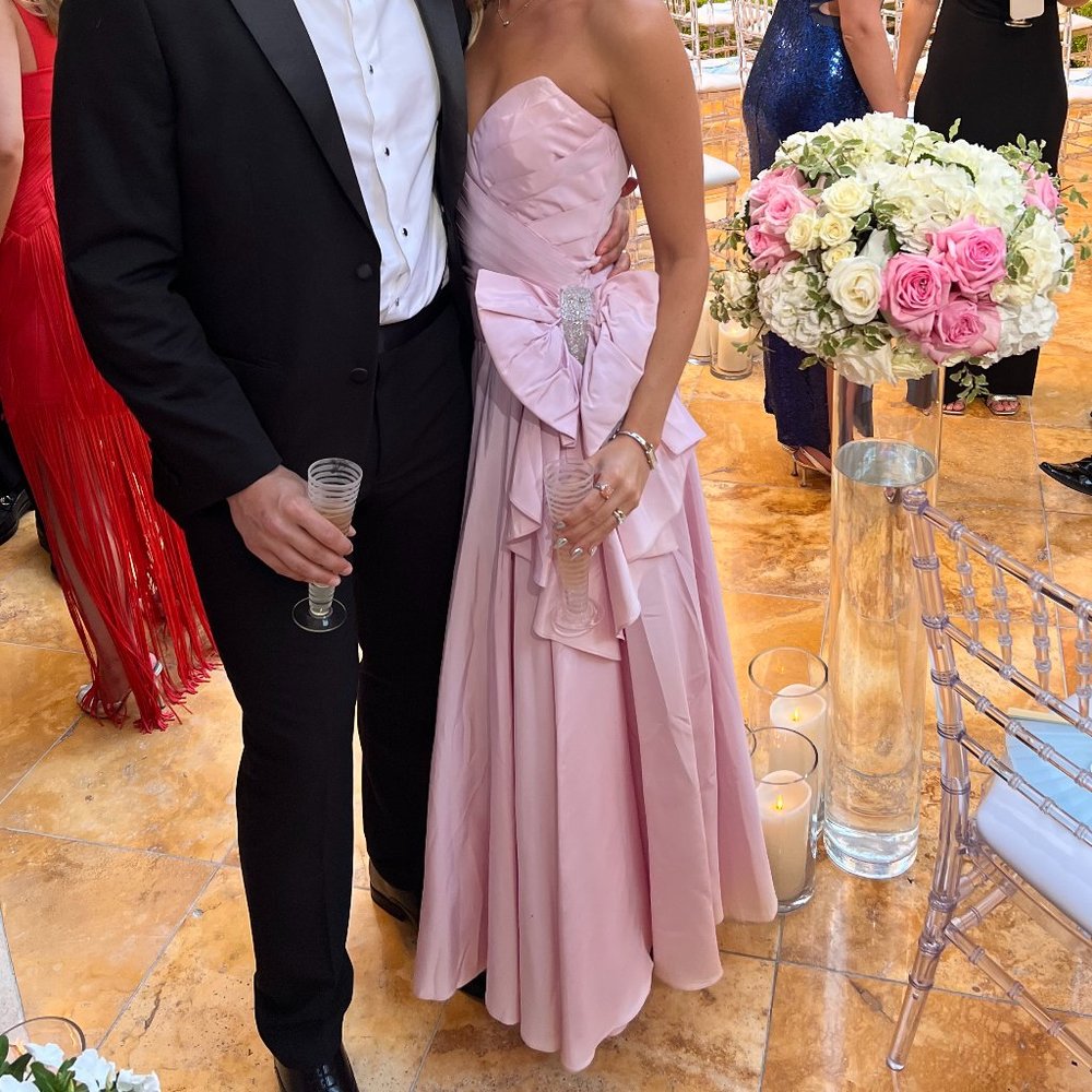 Vintage 1980s Tadashi Pink Strapless Pleated Gown Wounded Bird XS